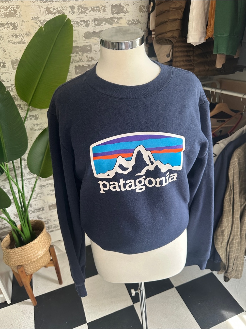 Patagonia Navy Crewneck with Multicolor Mountain Logo